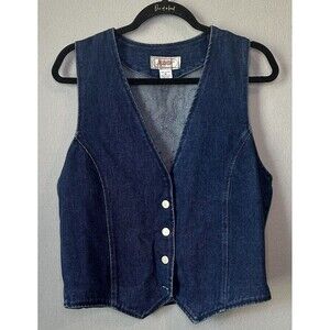 VTG Y2K 90's Blue Denim Holiday Reindeer Christmas Vest Women’s M Cottagecore